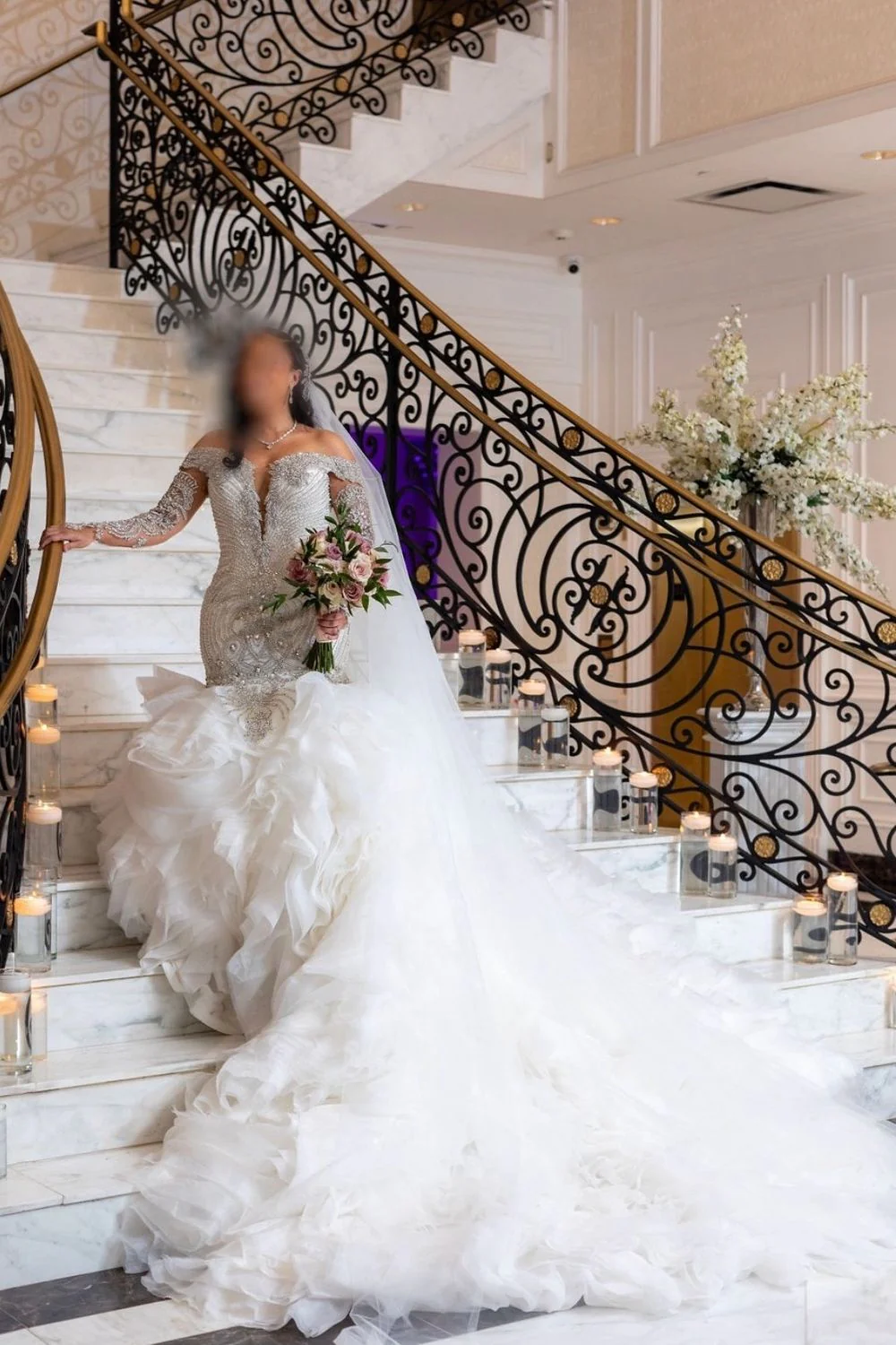 6044 Custom Made Iris with Overskirt and Veil
