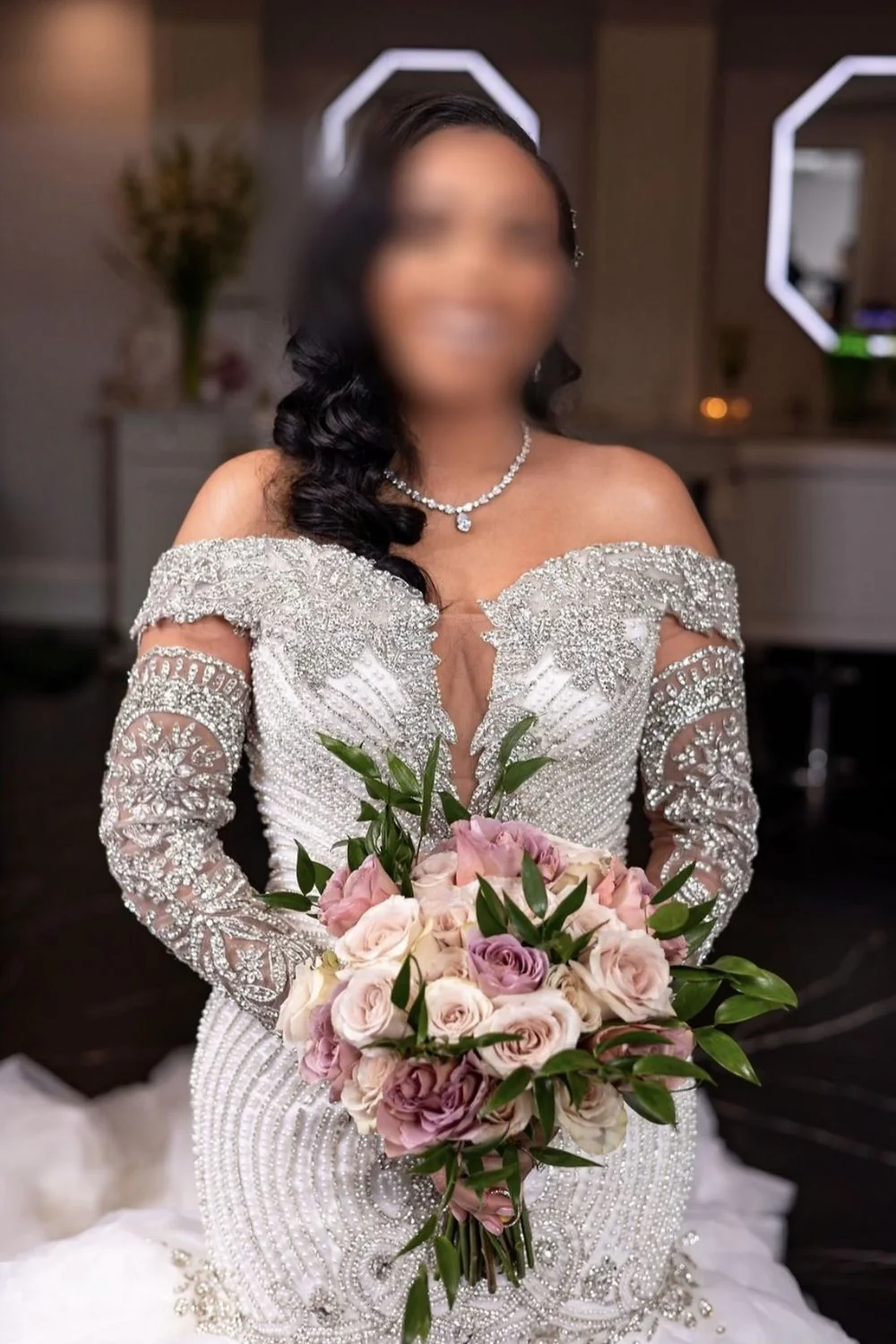 6044 Custom Made Iris with Overskirt and Veil - Image 2