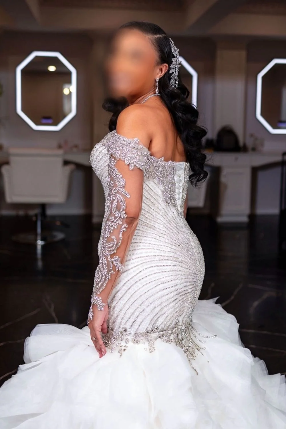 6044 Custom Made Iris with Overskirt and Veil - Image 3