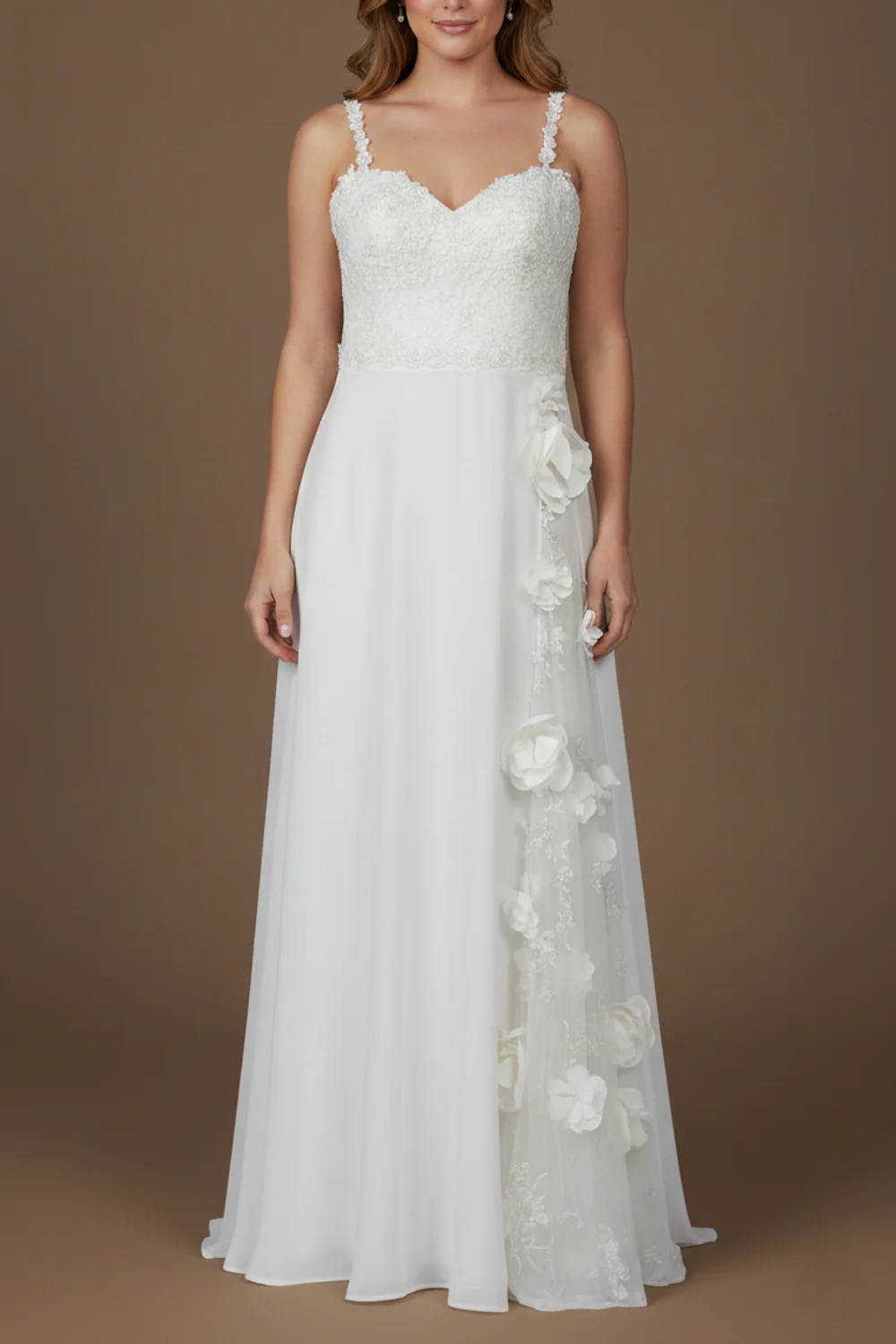 A-Line Wedding Dress with 3D Flowers