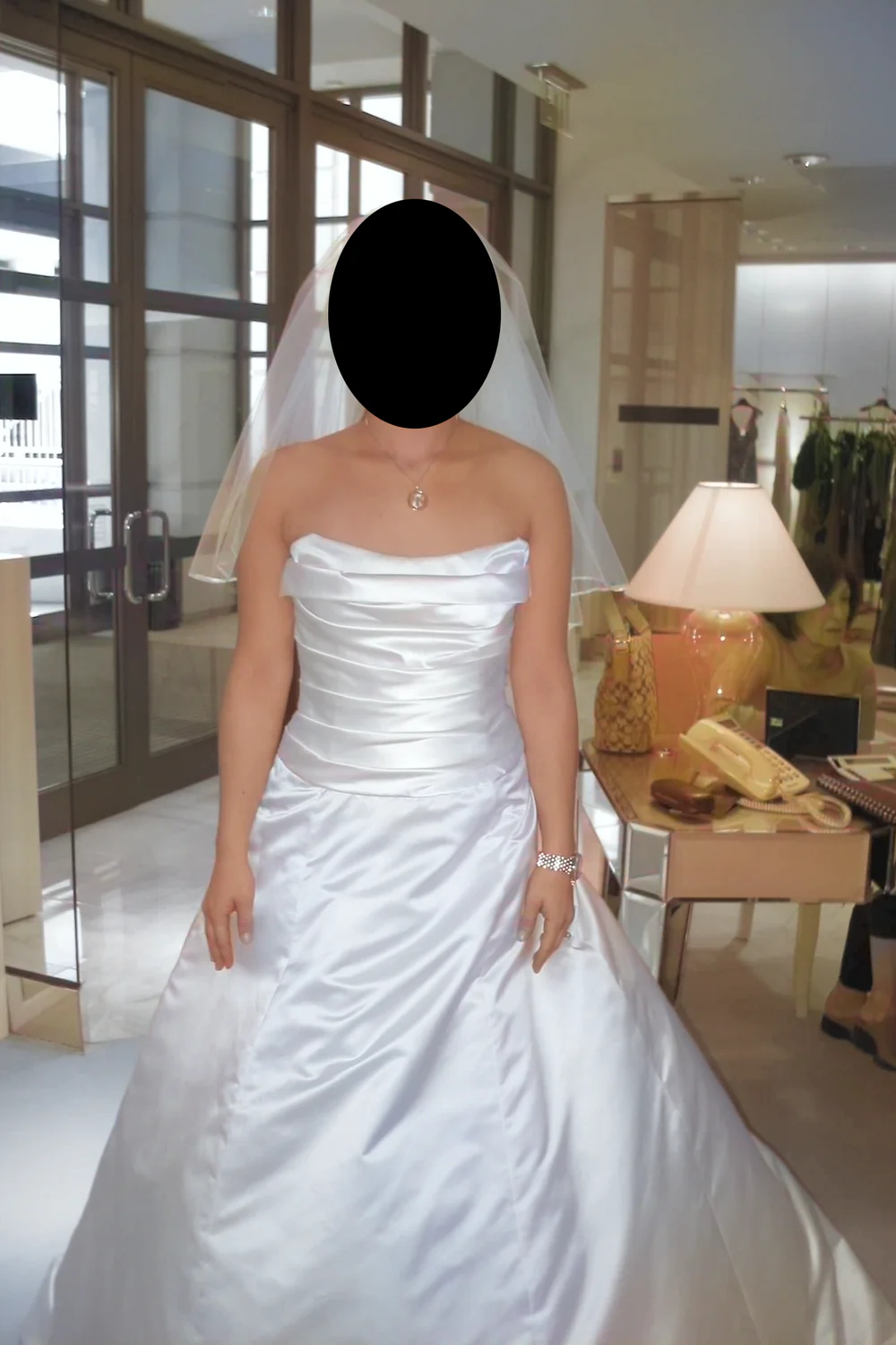 Vera Wang Strapless Ruched Satin A-Line