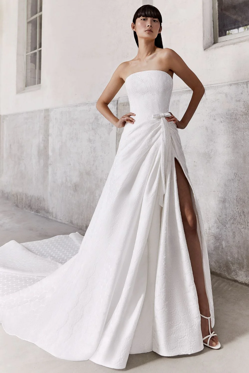 DRAPED FLOWER JACQUARD GOWN