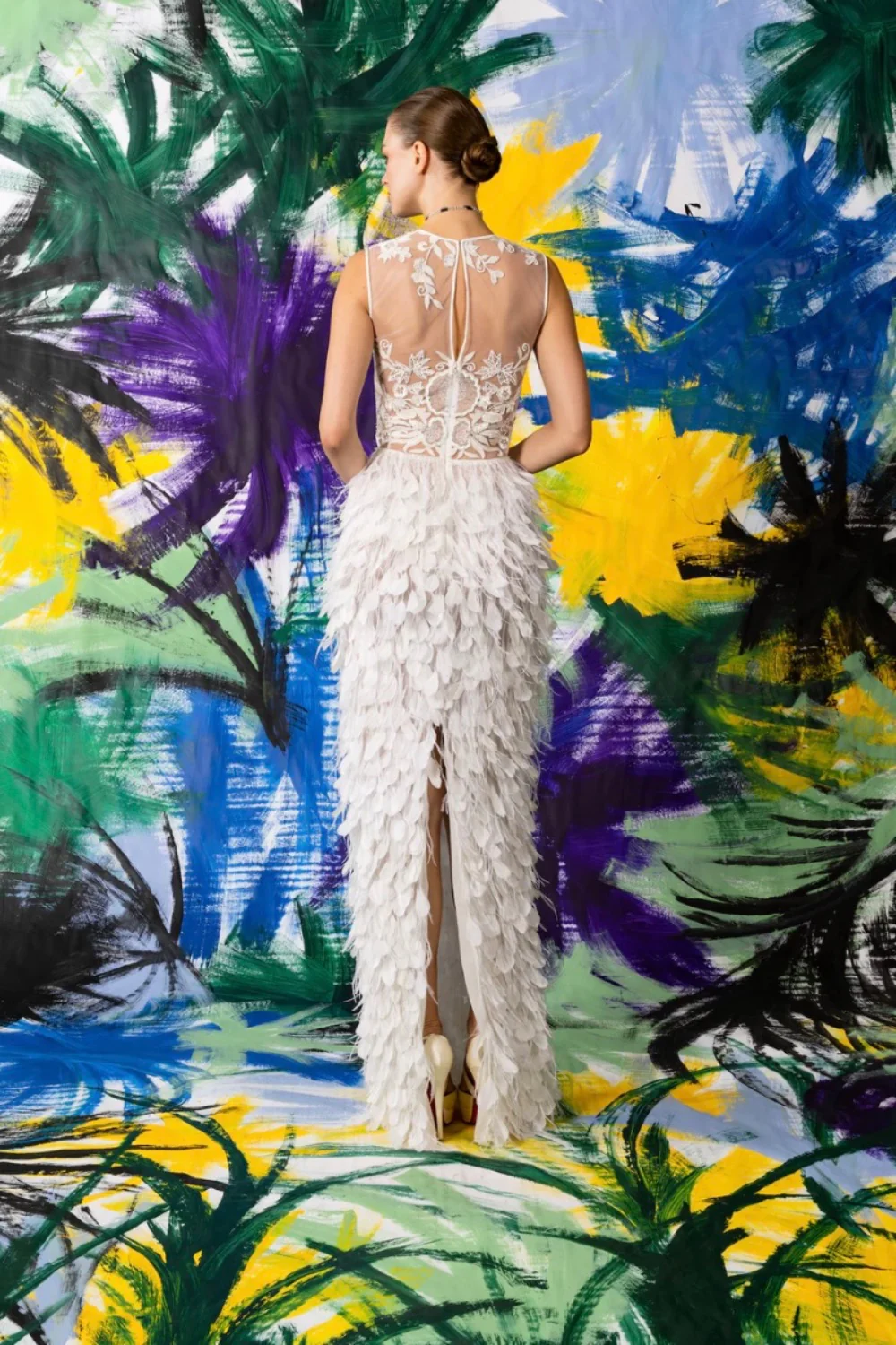 Feather V Neck Column Gown - FB23-016G - Image 3