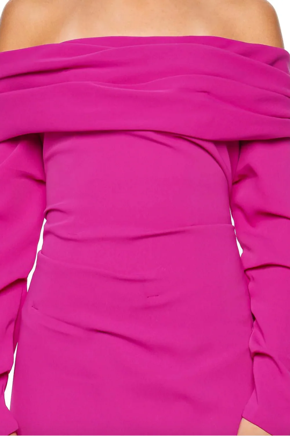Fuchsia Long Sleeve Draped Crepe Gown - Image 4