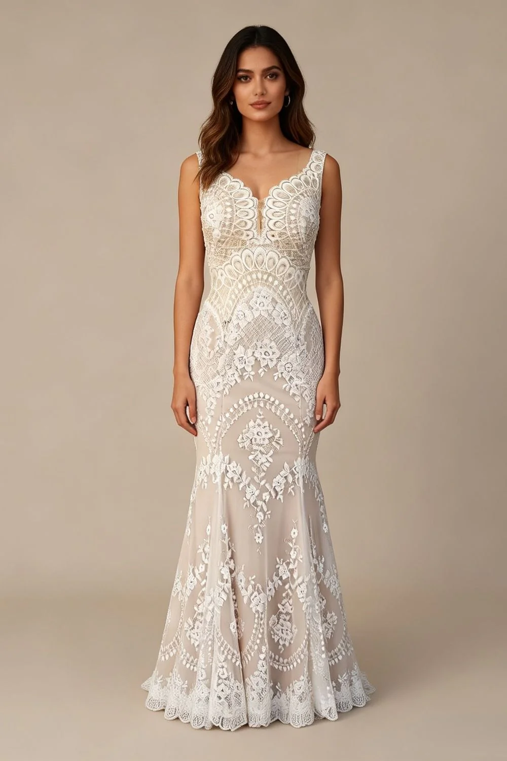 Geometric Floral Lace Mermaid Gown Size 4