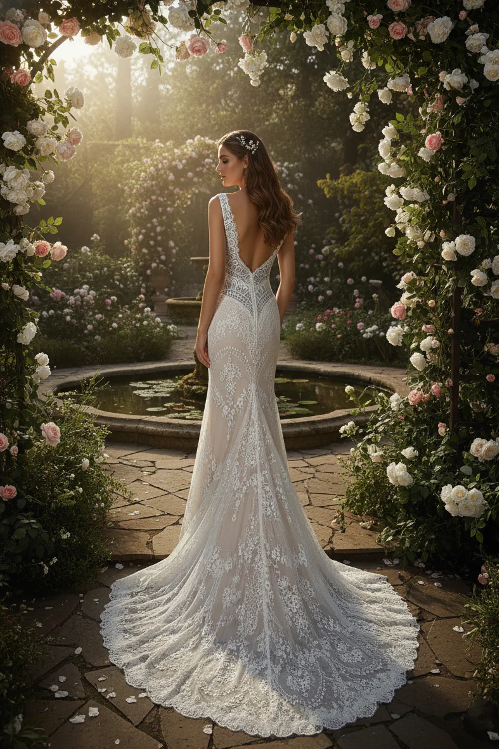 Geometric Floral Lace Mermaid Gown Size 6