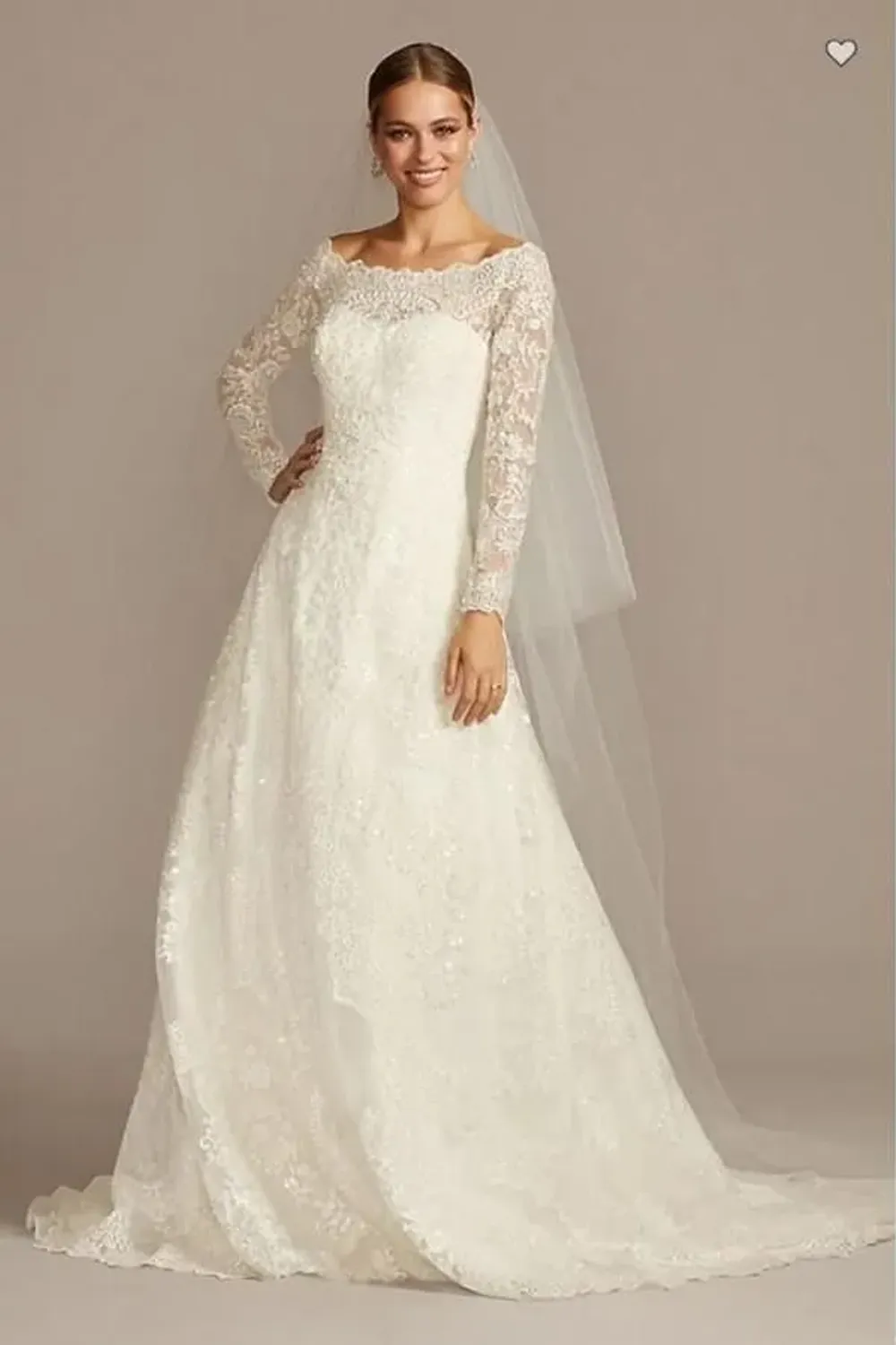 Lace Off Shoulder Long Sleeve A-Line Ivory Dress - Image 2