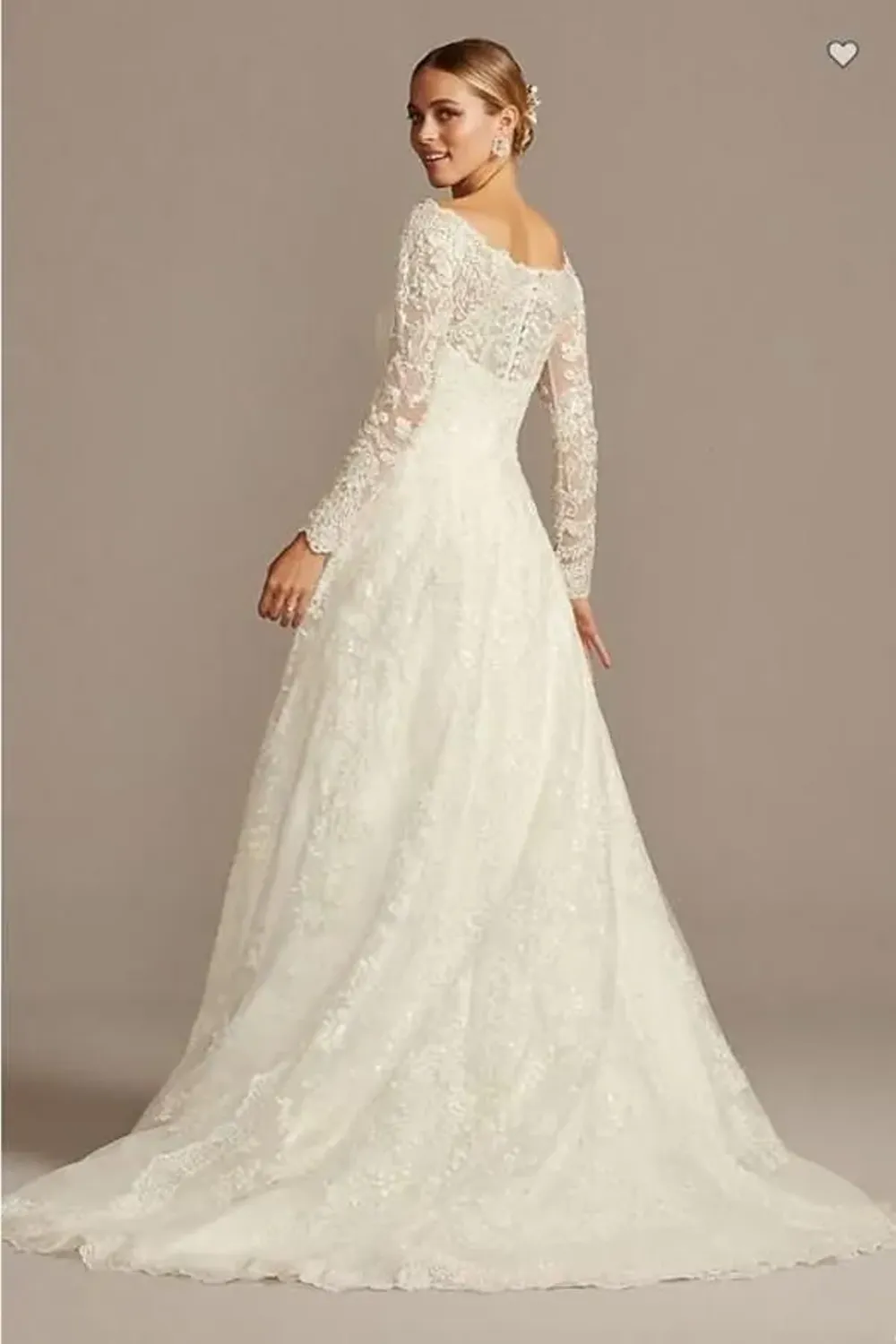 Lace Off Shoulder Long Sleeve A-Line Ivory Dress - Image 3