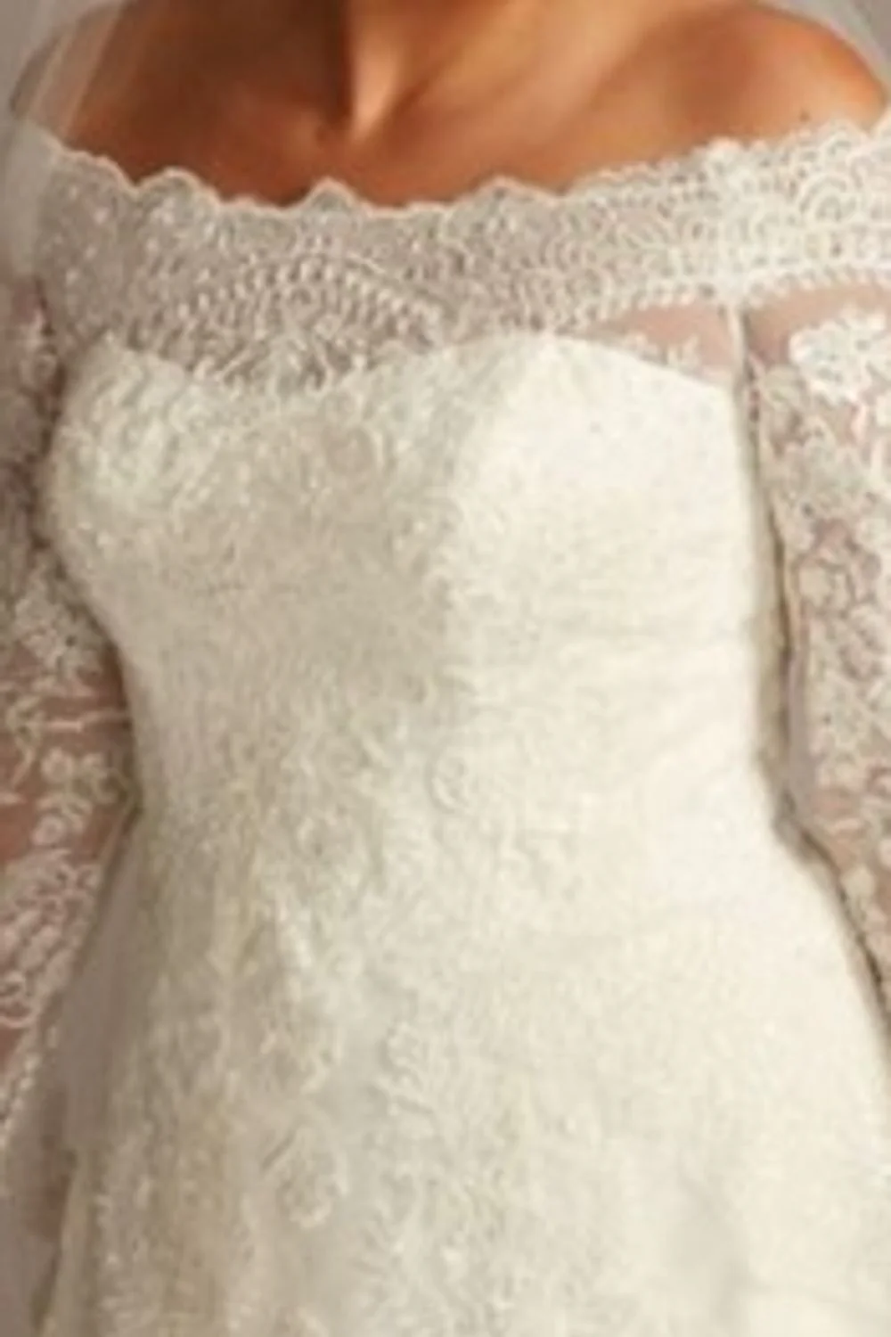 Lace Off Shoulder Long Sleeve A-Line Ivory Dress - Image 4