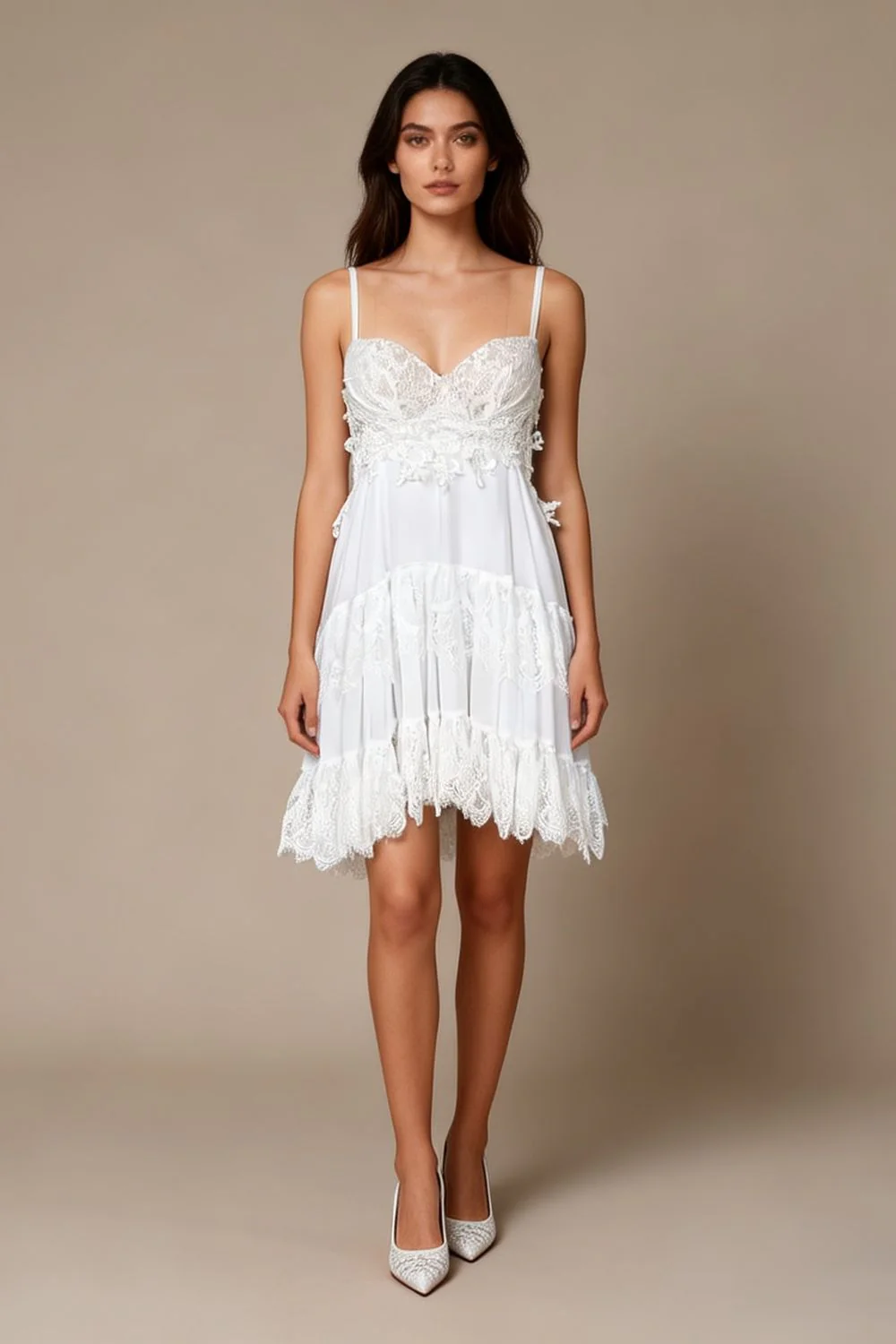 Lace Tiered Bridal Mini Dress For Sizes 4-6
