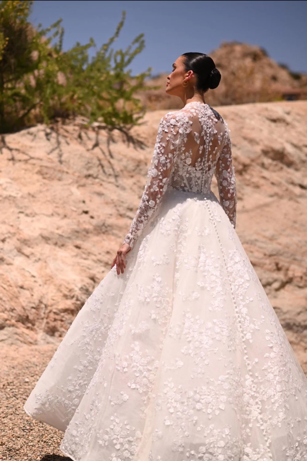 Modest long sleeve lace A-line wedding dress with - Image 3