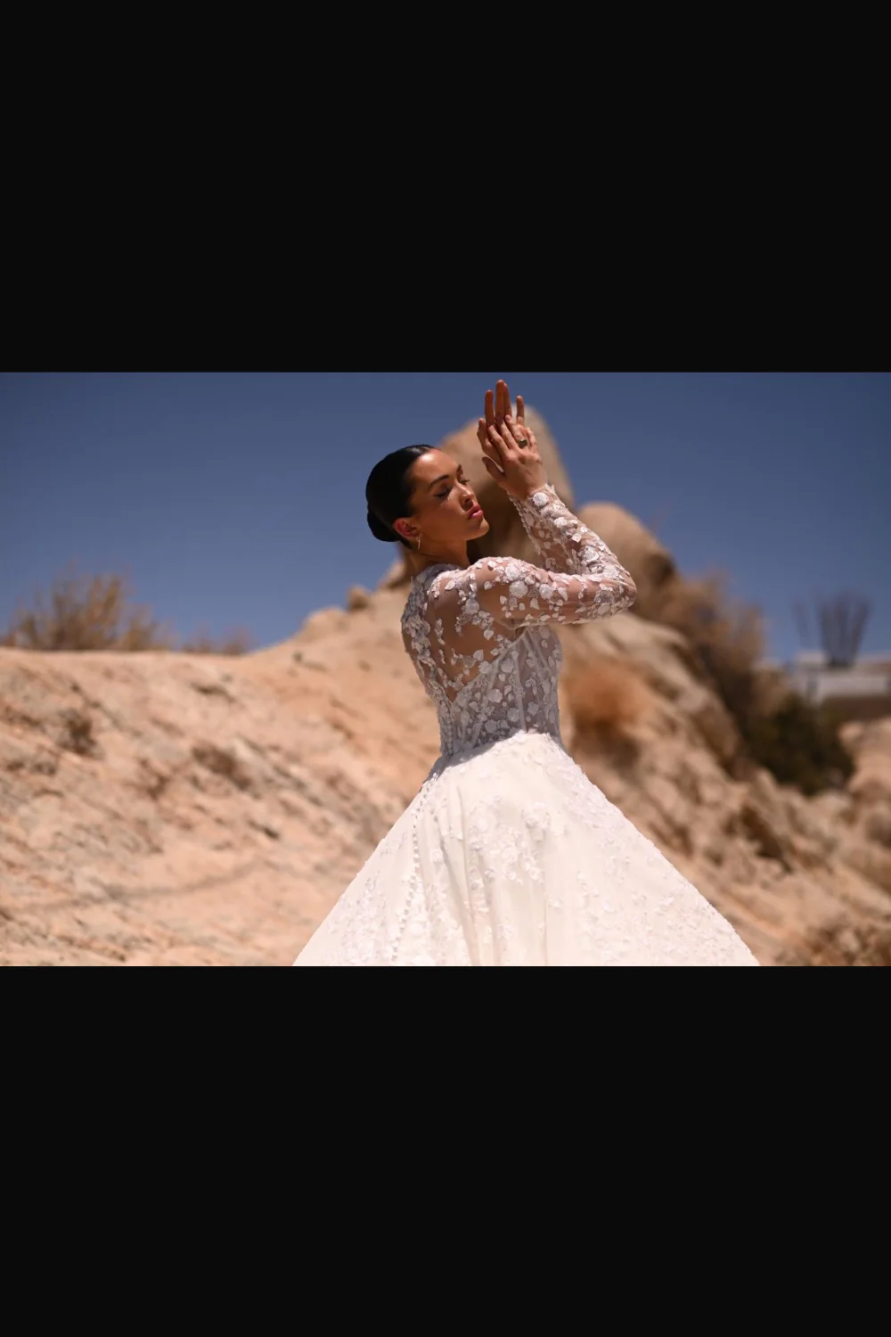 Modest long sleeve lace A-line wedding dress with - Image 4