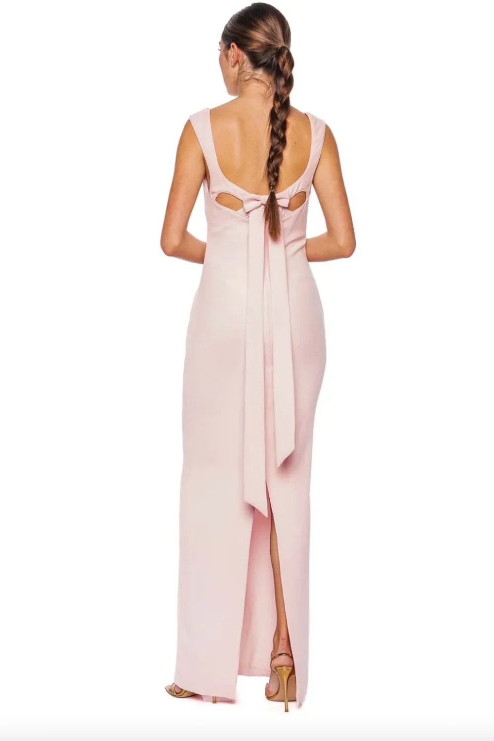 Pink Sleeveless Crepe Bow Gown - Image 3