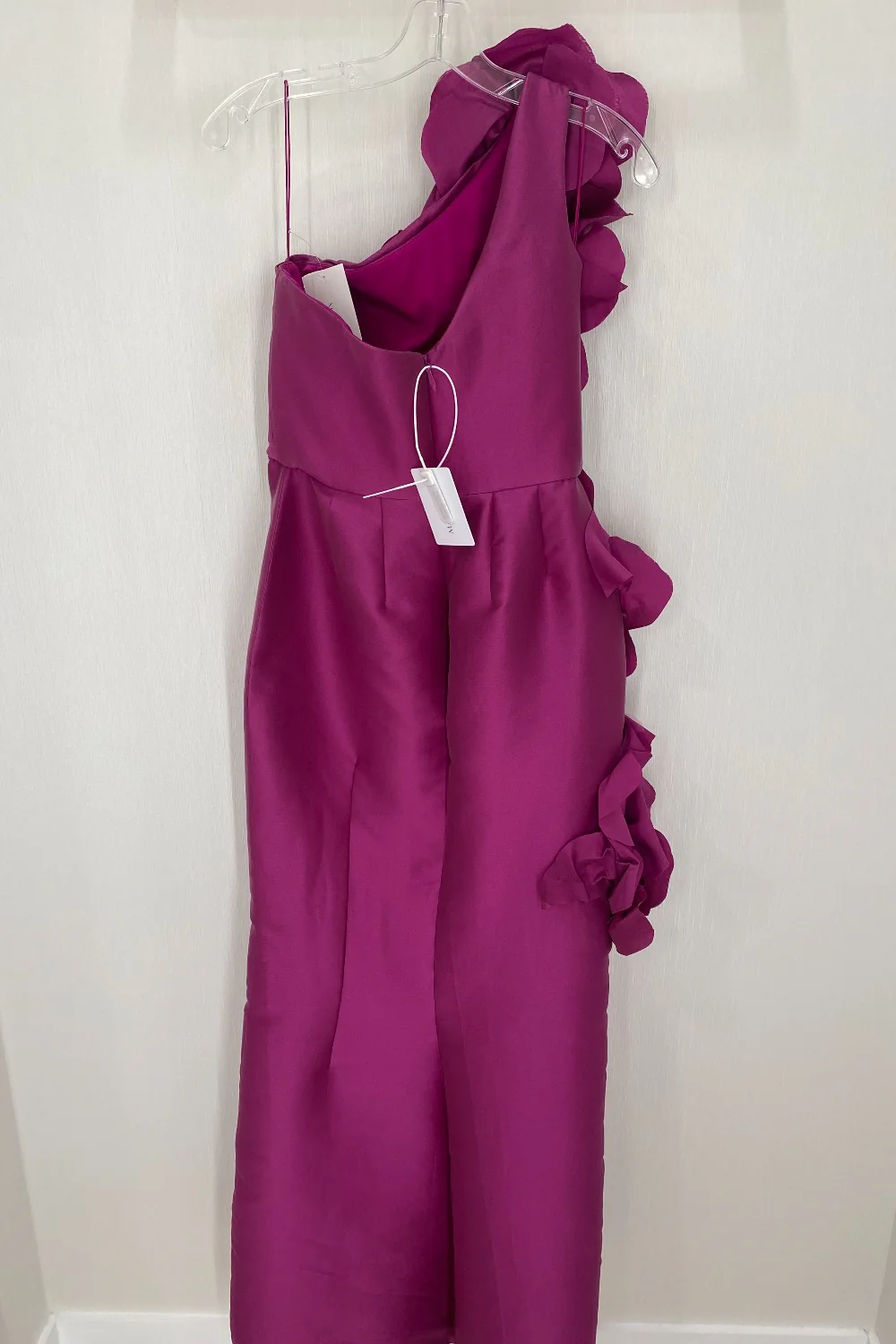 RASPBERRY ONE SHOULDER MAGNOLIA FLOWER GOWN - Image 4