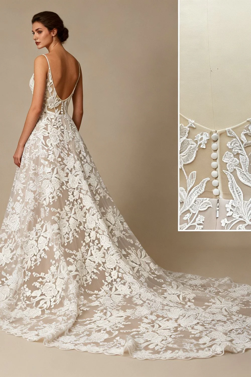 Romantic Lace Bridal Gown with Long Train Size 8 - Image 5