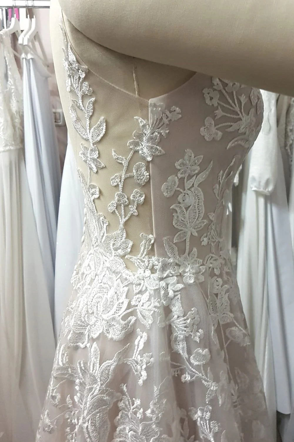Romantic Lace Bridal Gown with Long Train Size 8 - Image 7