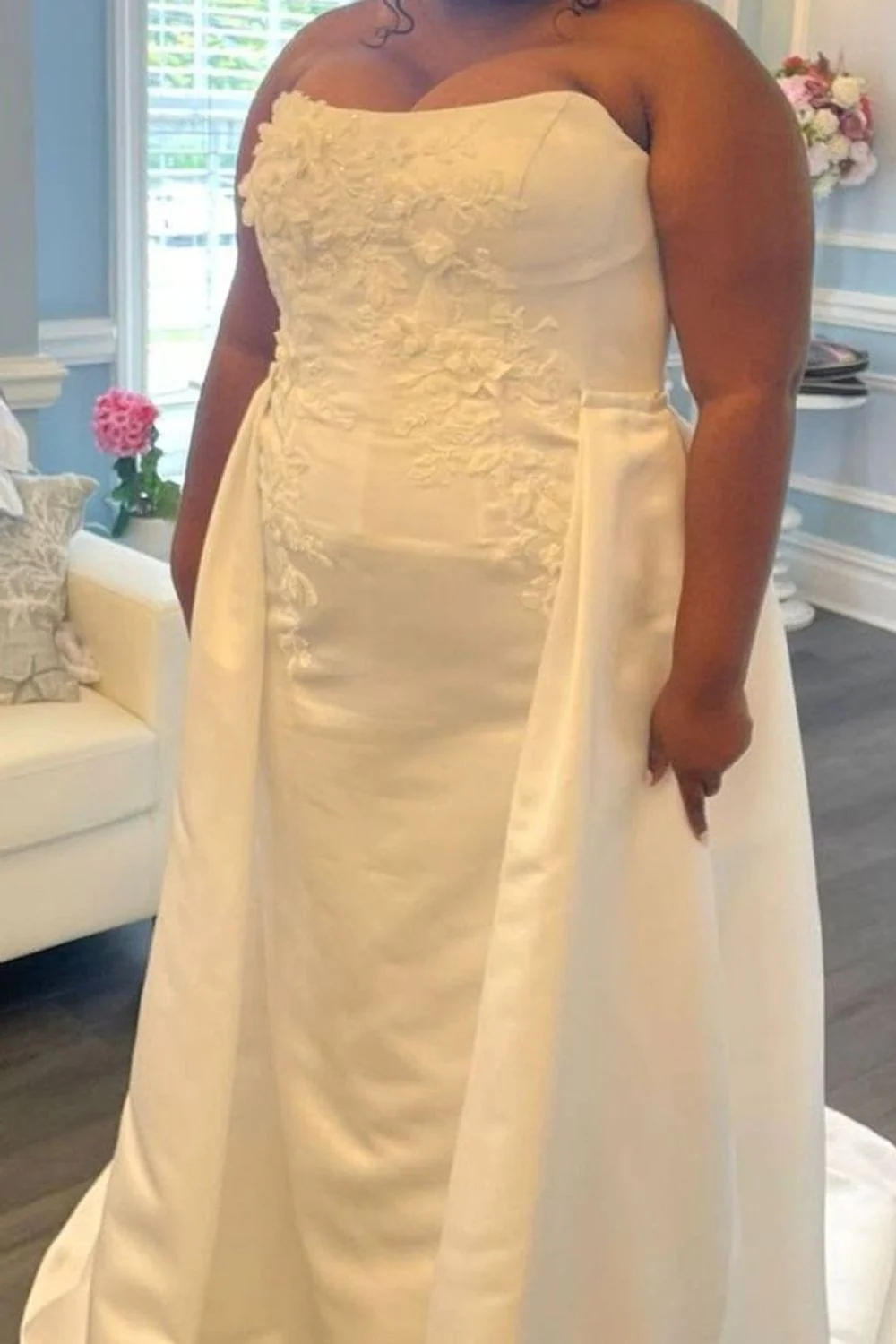 Satin Sheath Dress w/Overskirt STYLE# CWG1020 - Image 2