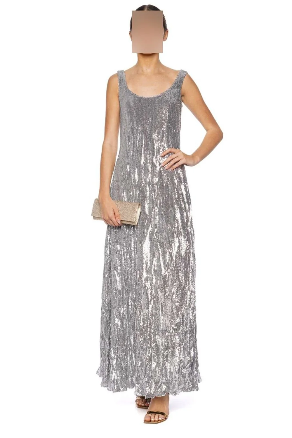 Silver Sequin Crinkled Silk Gown