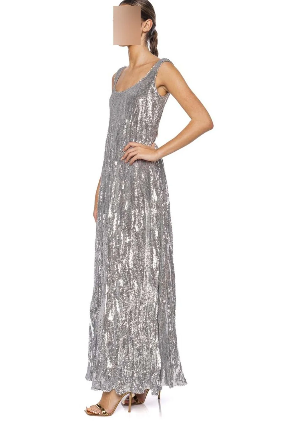 Silver Sequin Crinkled Silk Gown - Image 2