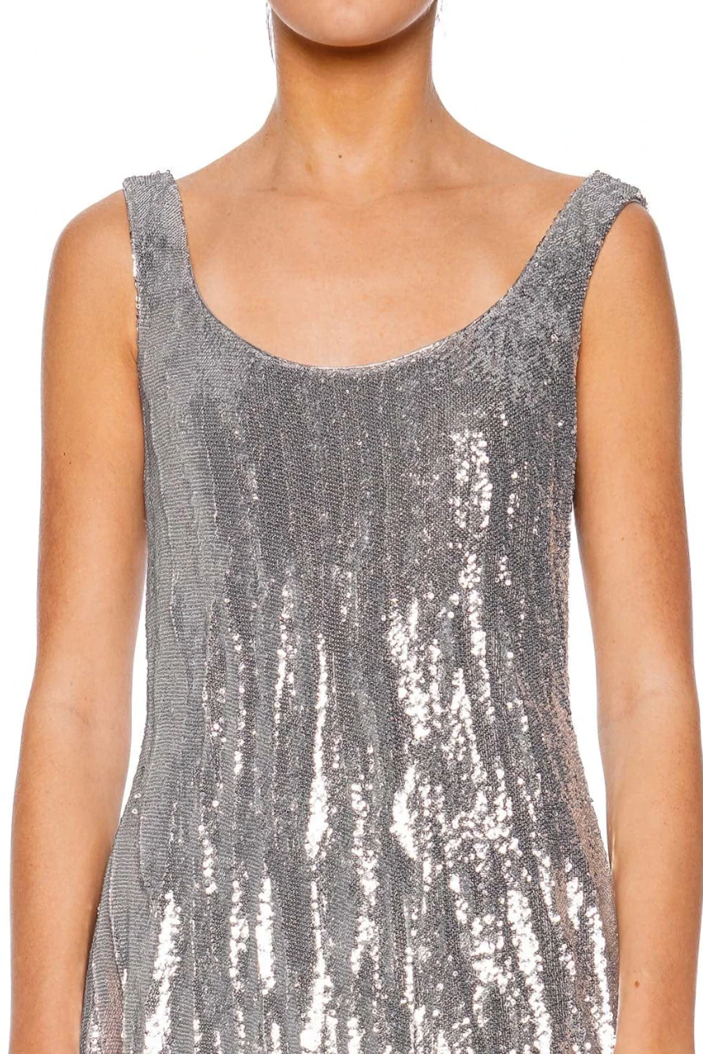Silver Sequin Crinkled Silk Gown - Image 4