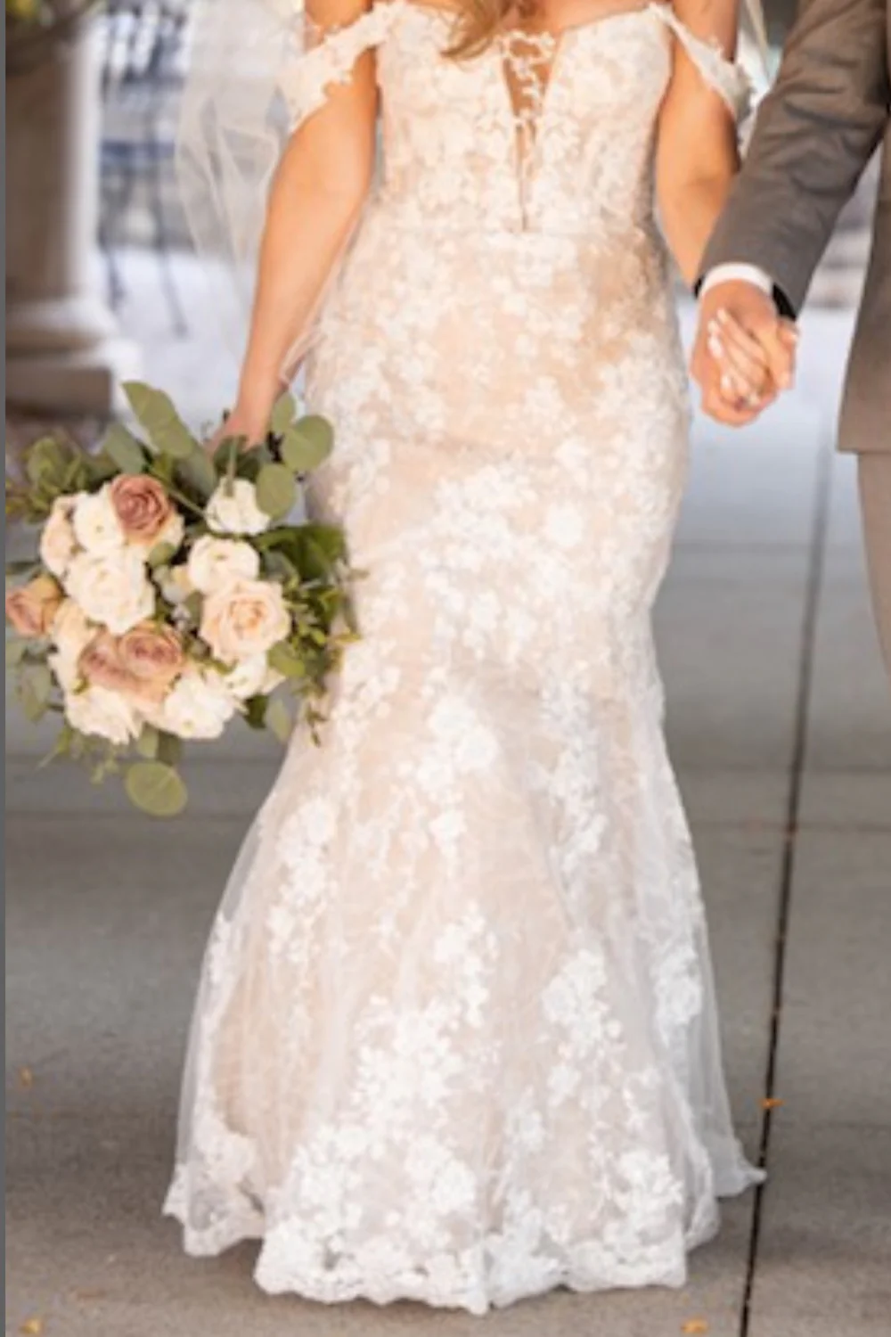 Gorgeous Ivory/Bisque, Fit & Flare Wedding Gown - Image 4
