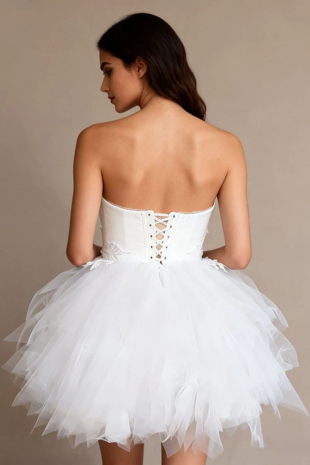 Tulle Corset Mini Bridal Dress - Image 2